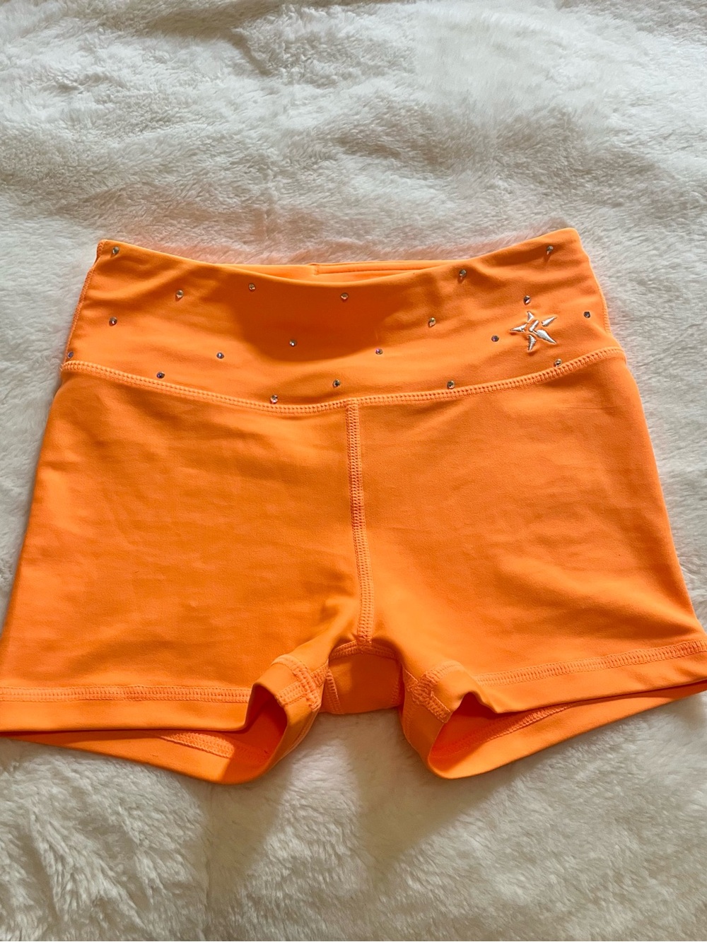 Girls' Orange Active Shorts with Star & Rhinestone Detail